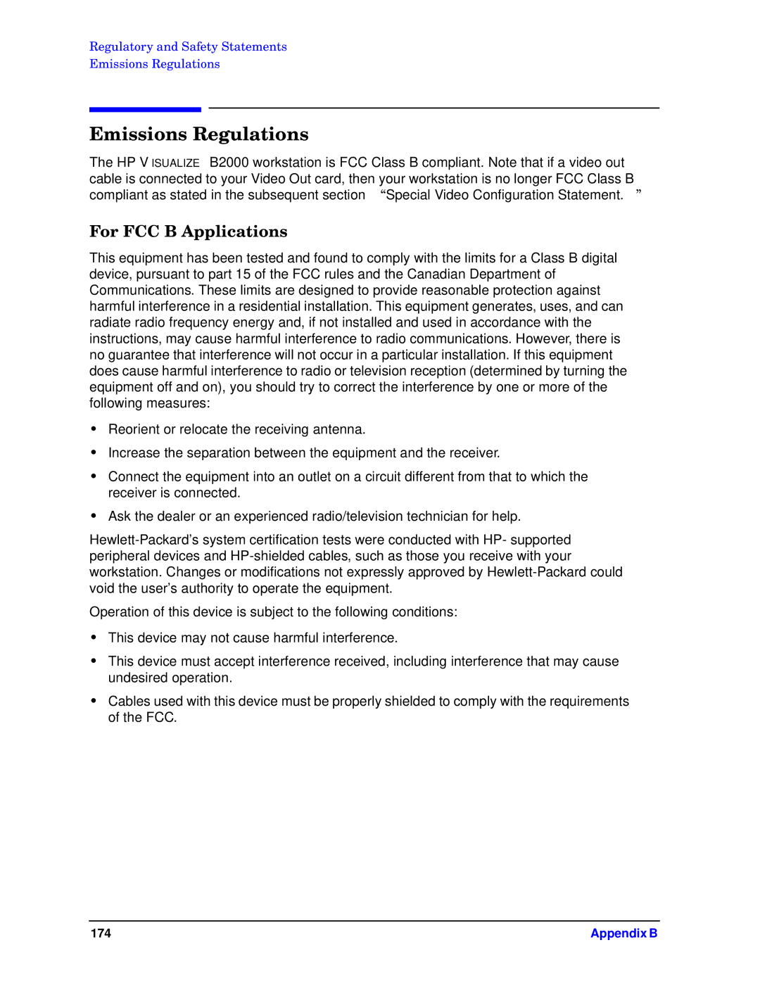 HP unix manual Emissions Regulations, For FCC B Applications 