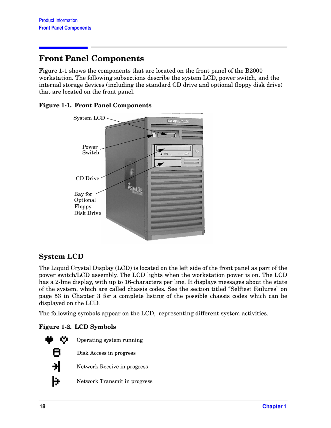 HP unix manual Front Panel Components, System LCD 