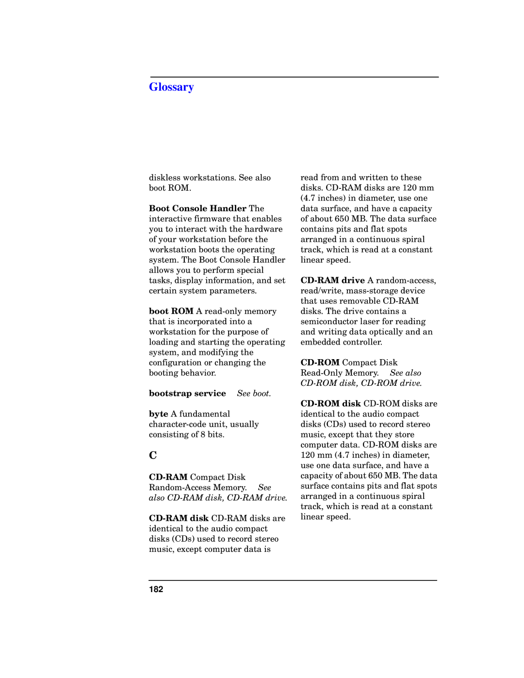 HP unix manual Glossary, Bootstrap service See boot 