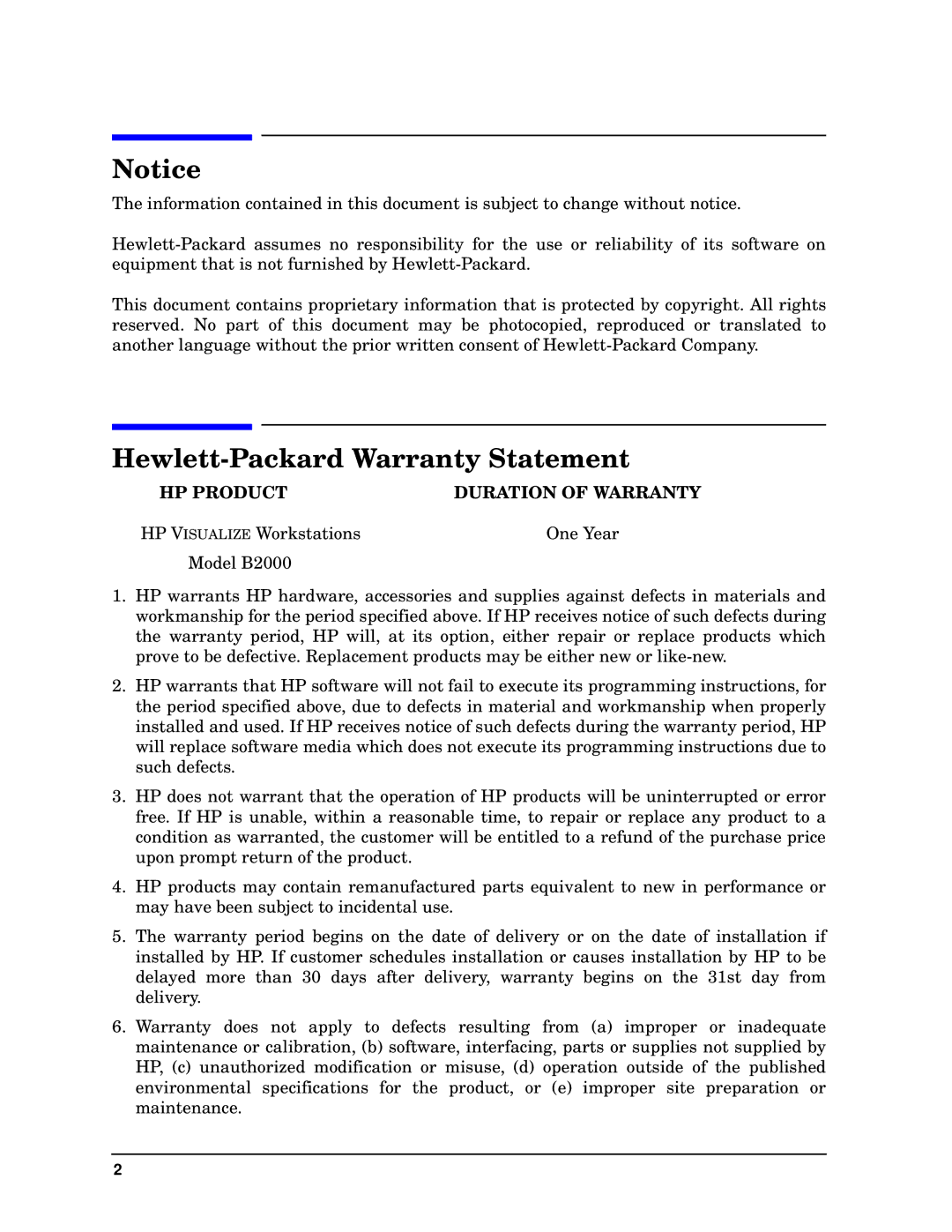 HP unix manual Hewlett-Packard Warranty Statement 