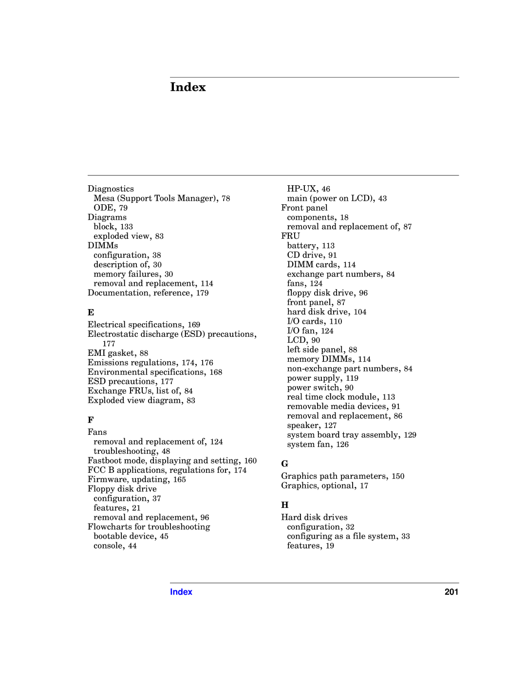 HP unix manual Index 201 