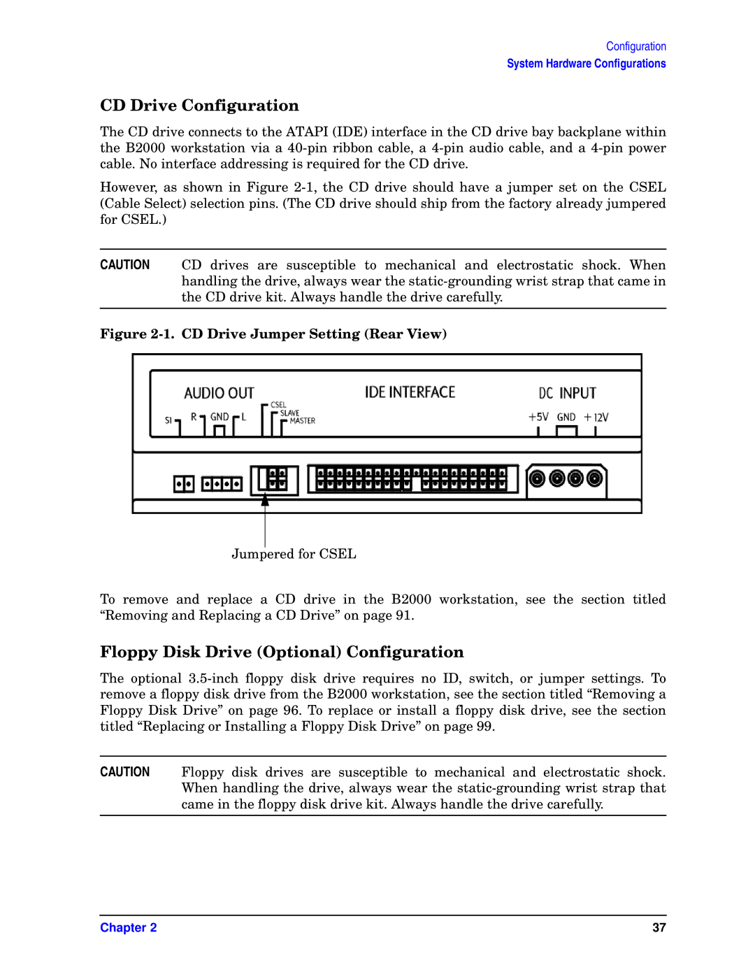 HP unix manual CD Drive Configuration, Floppy Disk Drive Optional Configuration 