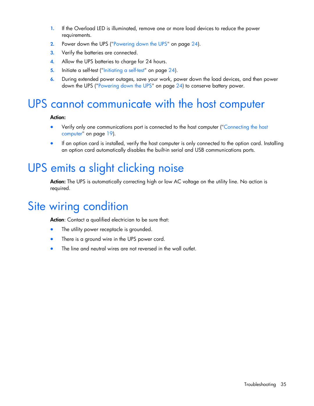 HP UPS R1500 GENERATION 2 manual UPS cannot communicate with the host computer, UPS emits a slight clicking noise 