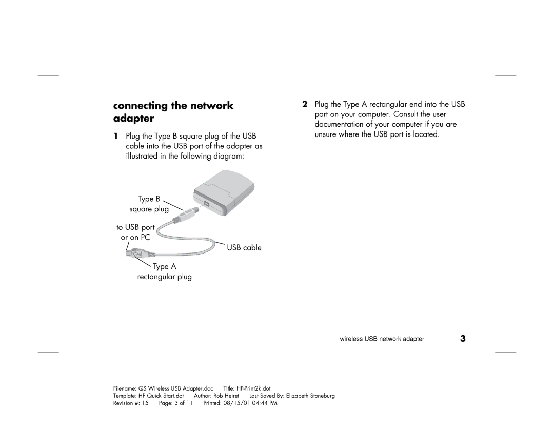 HP USB Network Adapter hn210w manual Connecting the network adapter 