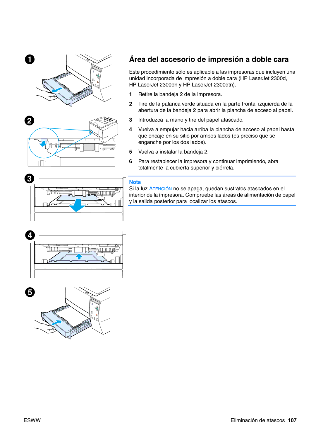 HP USO 2300 manual Área del accesorio de impresión a doble cara 