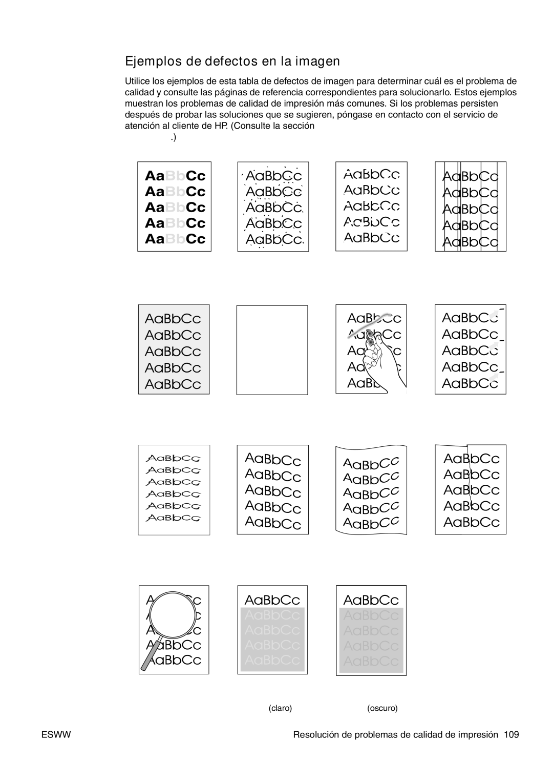 HP USO 2300 manual Ejemplos de defectos en la imagen 