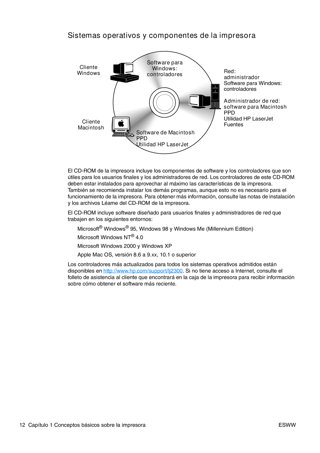 HP USO 2300 manual Sistemas operativos y componentes de la impresora, Cliente, Utilidad HP LaserJet, Fuentes 