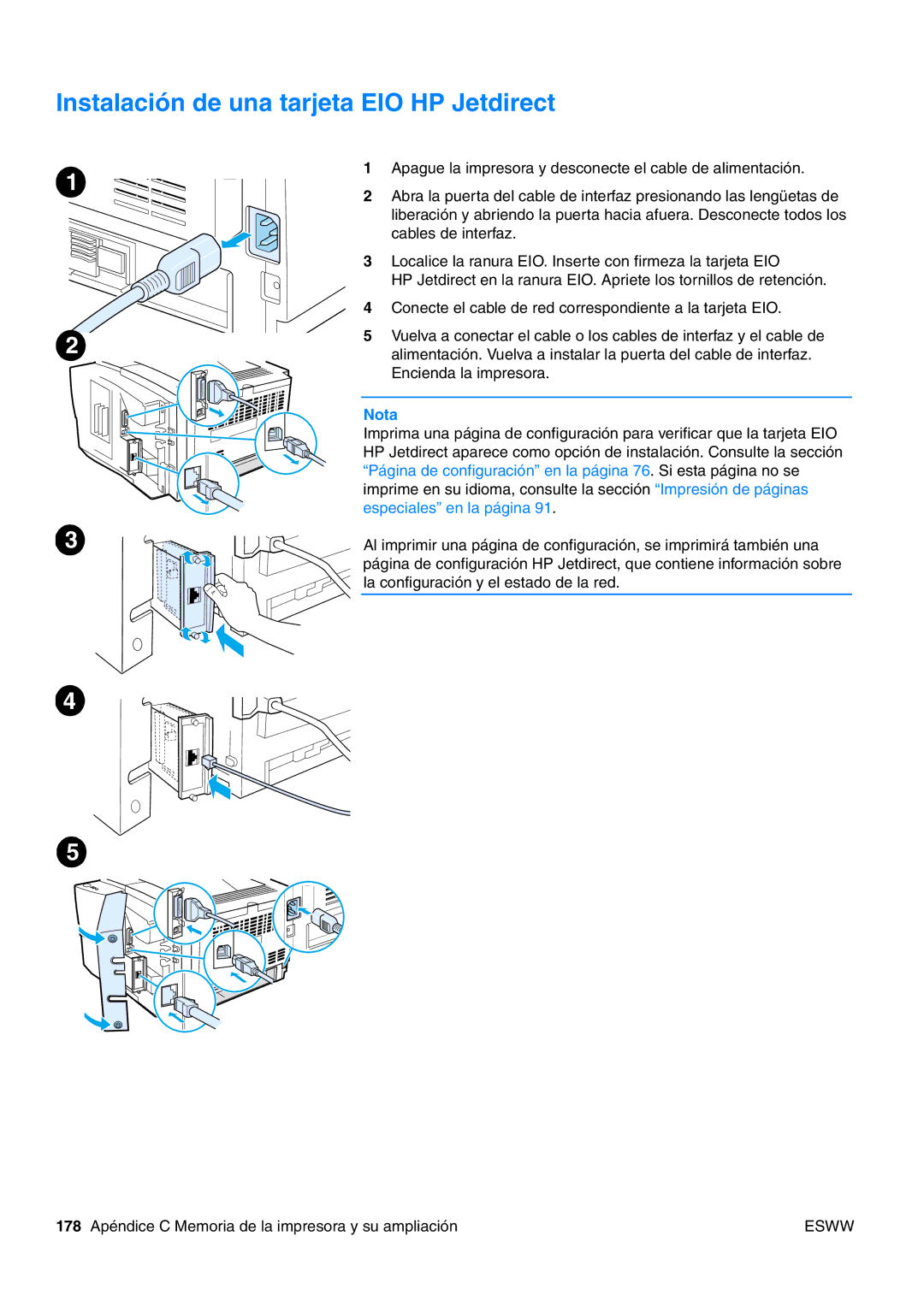 HP USO 2300 manual Instalación de una tarjeta EIO HP Jetdirect 