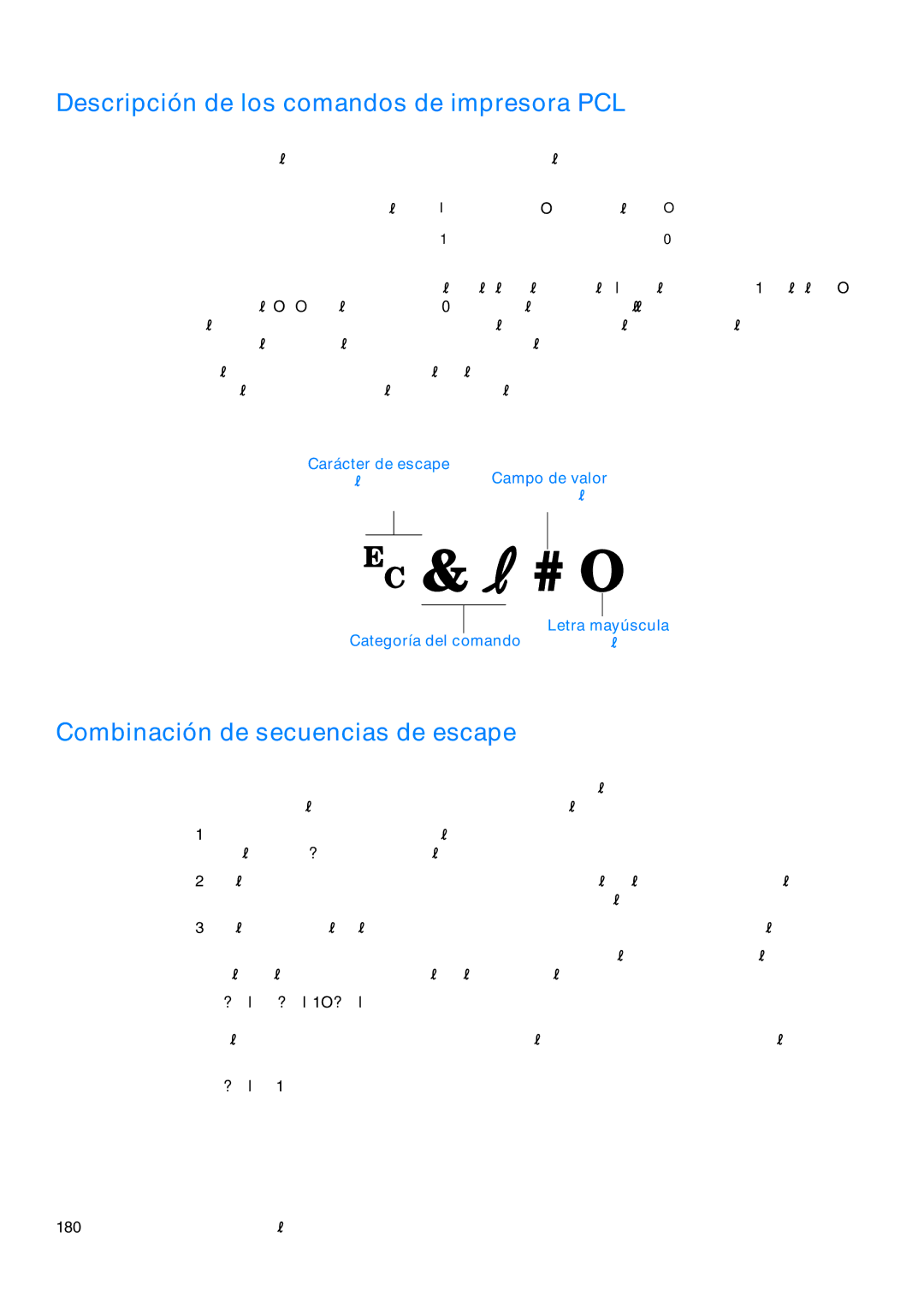 HP USO 2300 manual Descripción de los comandos de impresora PCL, Combinación de secuencias de escape 