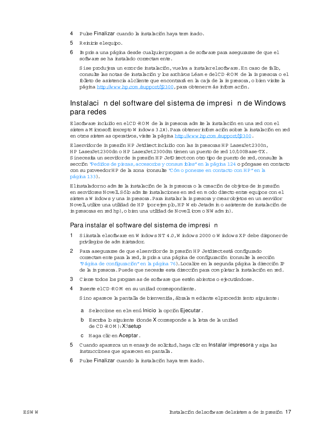 HP USO 2300 manual Instalación del software del sistema de impresión 