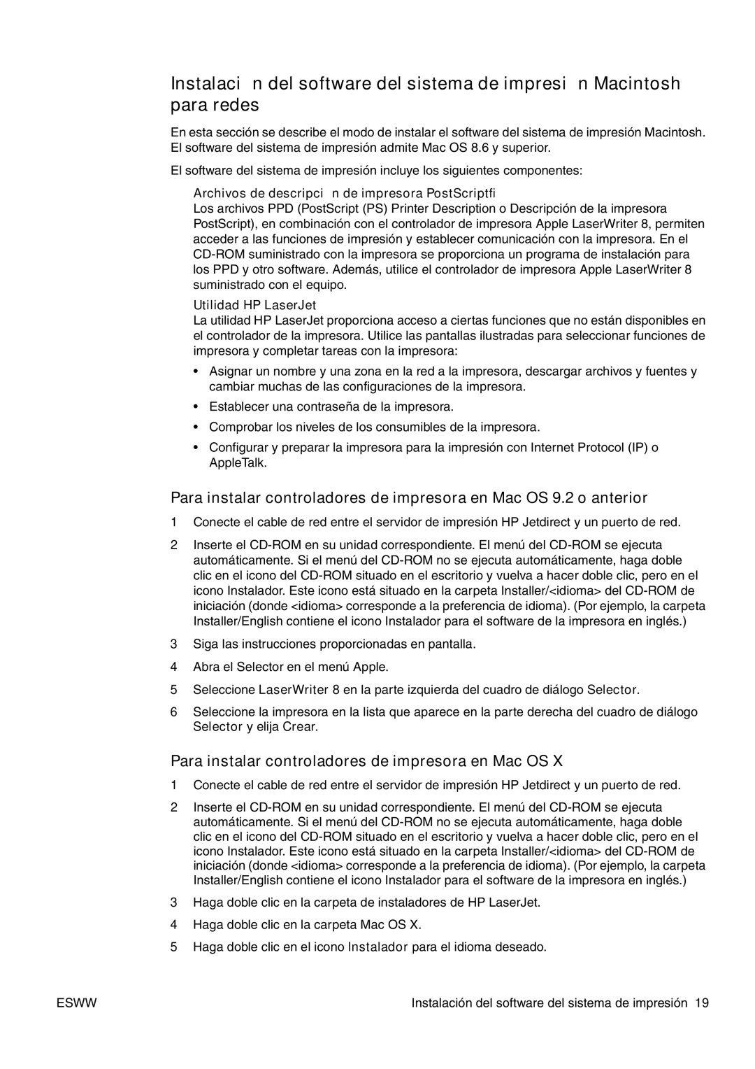 HP USO 2300 manual Para instalar controladores de impresora en Mac OS, Archivos de descripción de impresora PostScript 