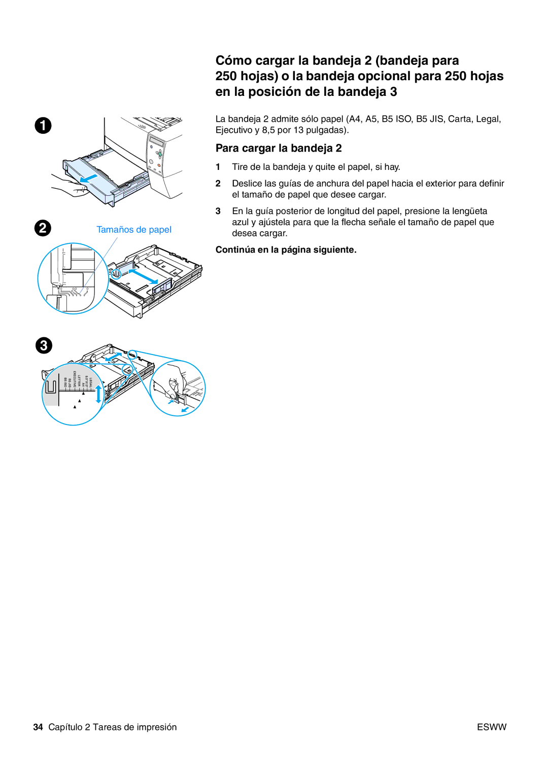 HP USO 2300 manual Tamaños de papel Desea cargar 