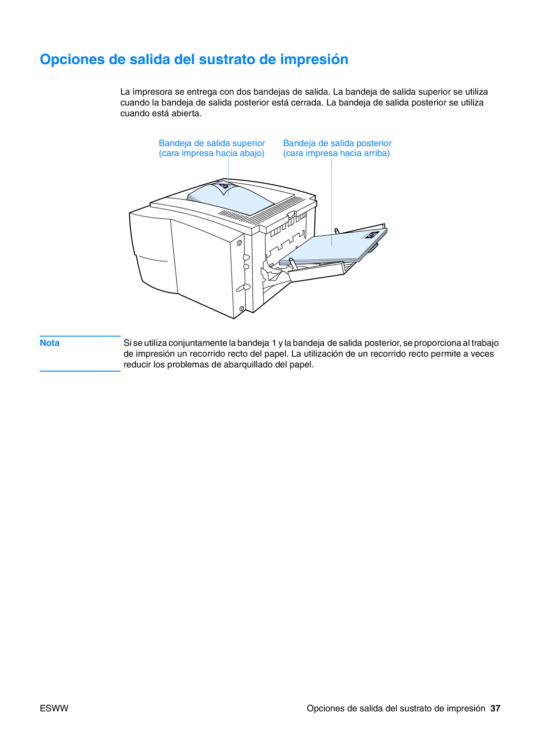 HP USO 2300 manual Opciones de salida del sustrato de impresión 