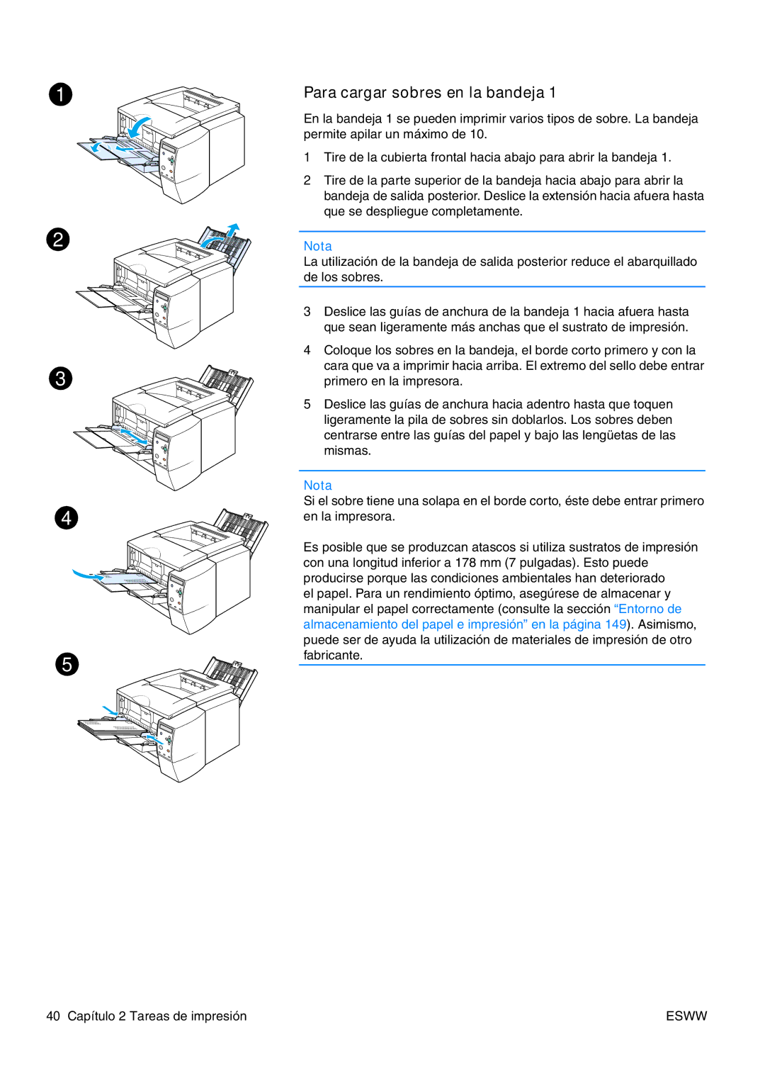 HP USO 2300 manual Para cargar sobres en la bandeja 