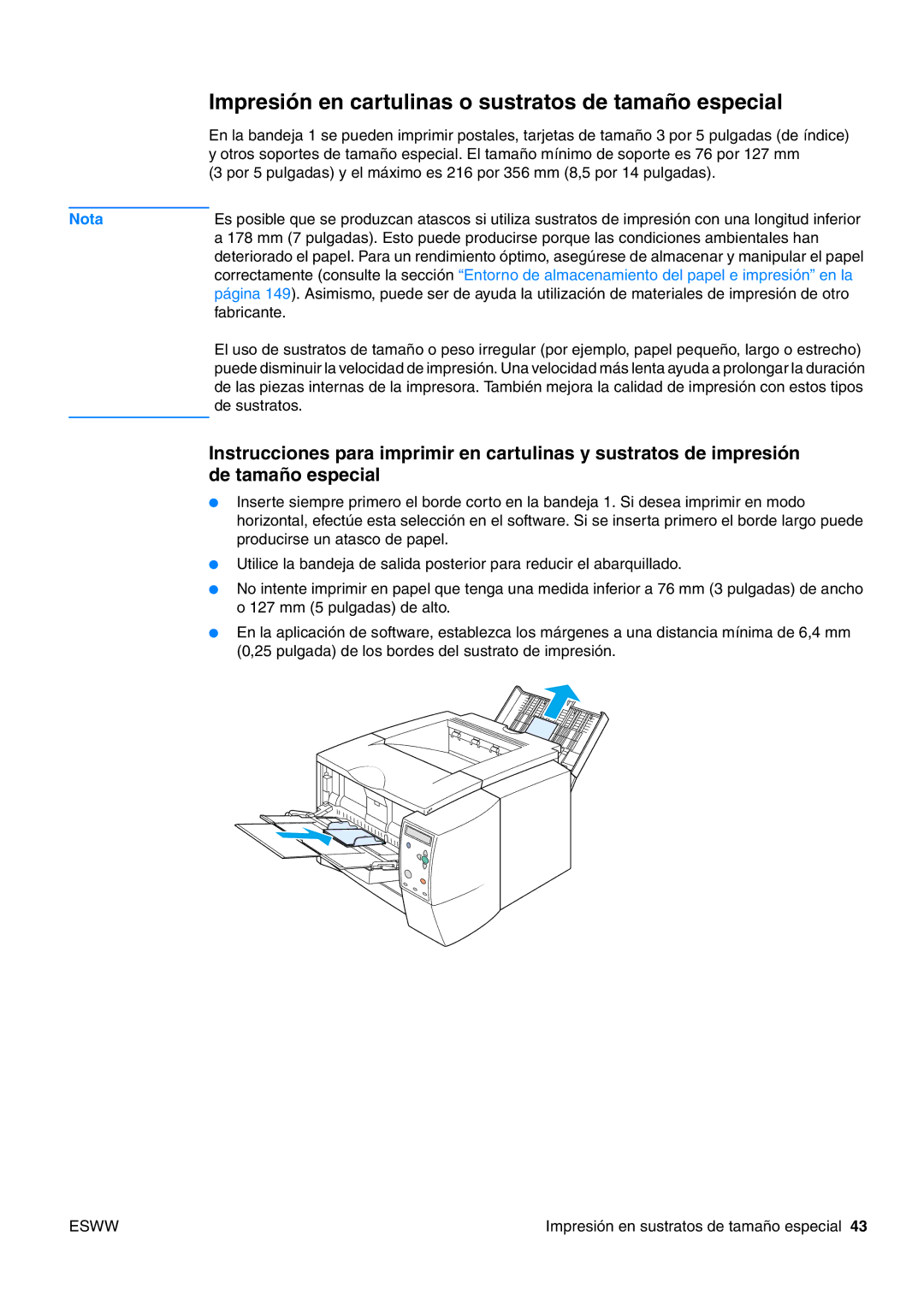 HP USO 2300 manual Impresión en cartulinas o sustratos de tamaño especial 