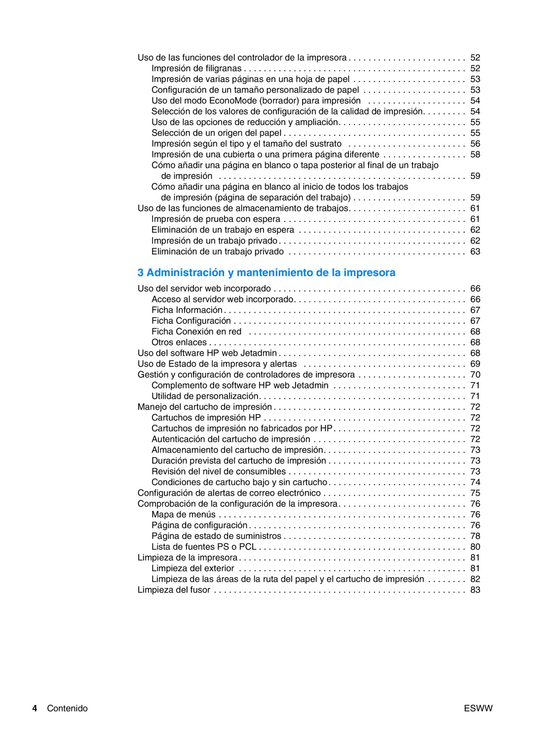 HP USO 2300 manual Uso de las funciones de almacenamiento de trabajos, Uso del servidor web incorporado, Limpieza del fusor 