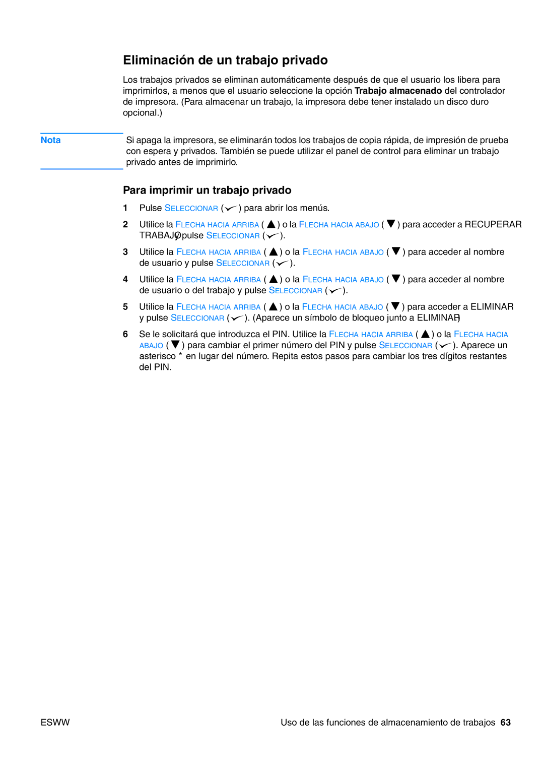 HP USO 2300 manual Eliminación de un trabajo privado 