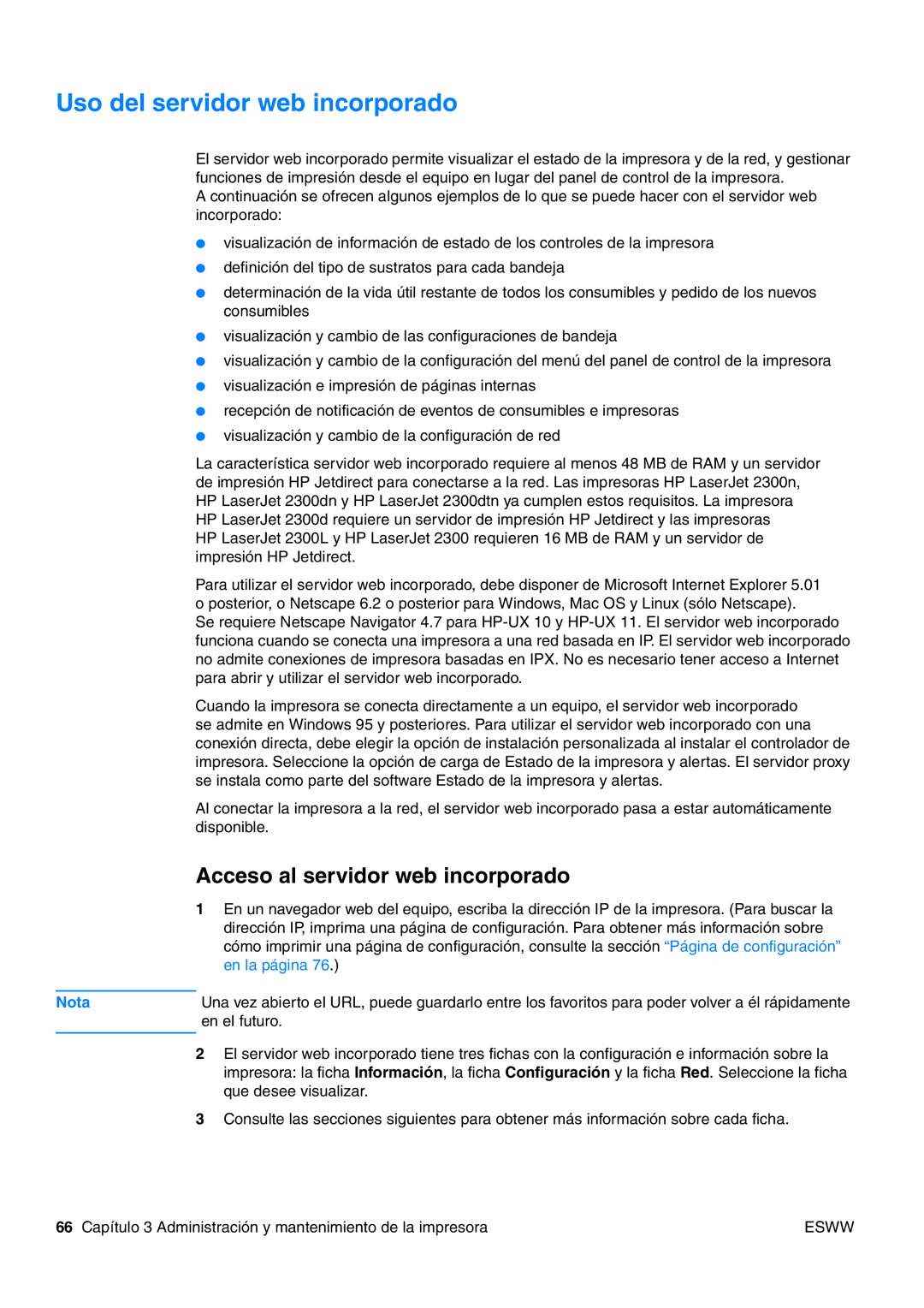 HP USO 2300 manual Uso del servidor web incorporado, Acceso al servidor web incorporado 