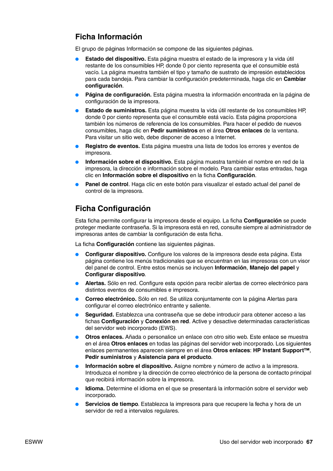 HP USO 2300 manual Ficha Información, Ficha Configuración 