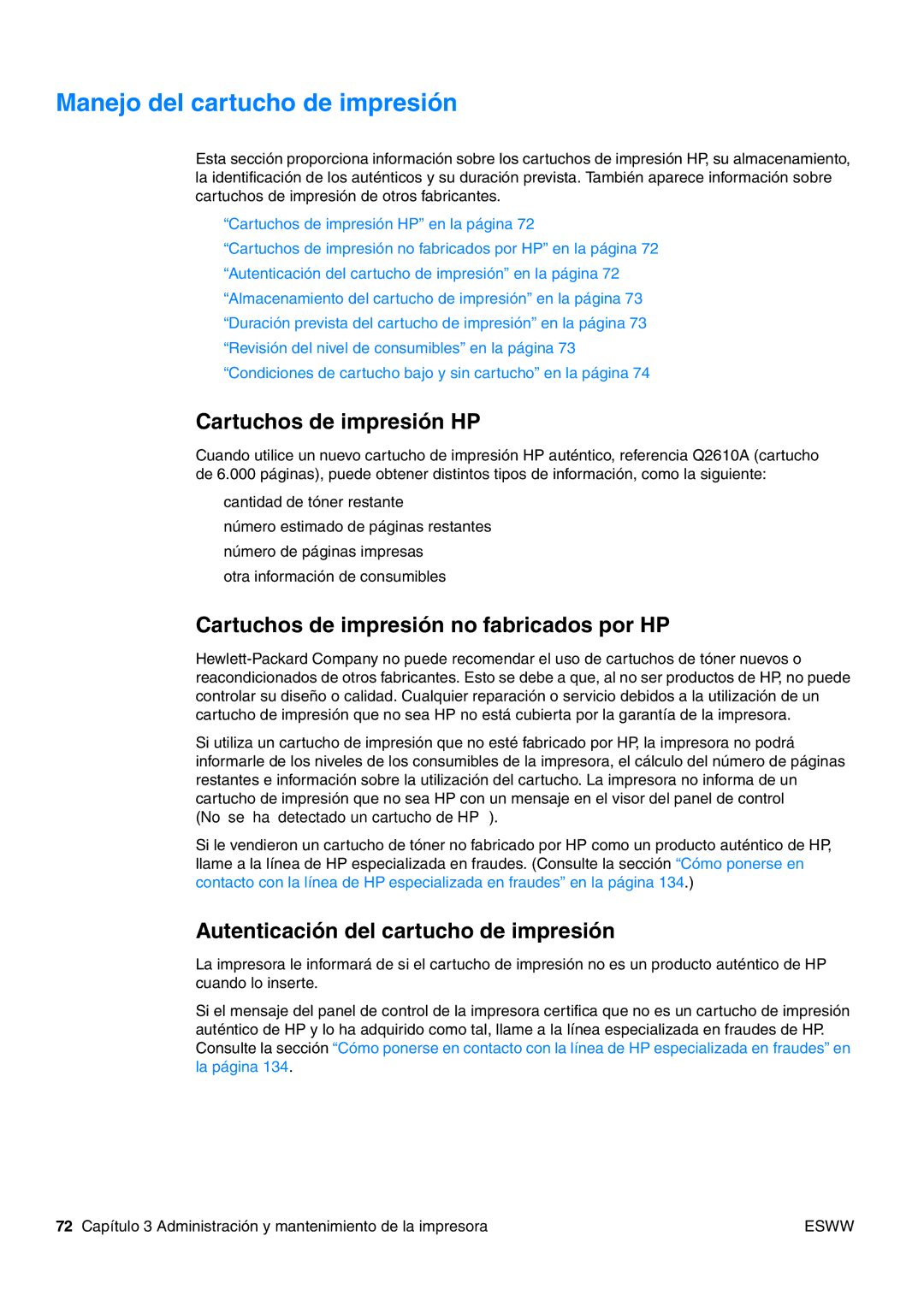 HP USO 2300 manual Manejo del cartucho de impresión, Cartuchos de impresión HP, Cartuchos de impresión no fabricados por HP 