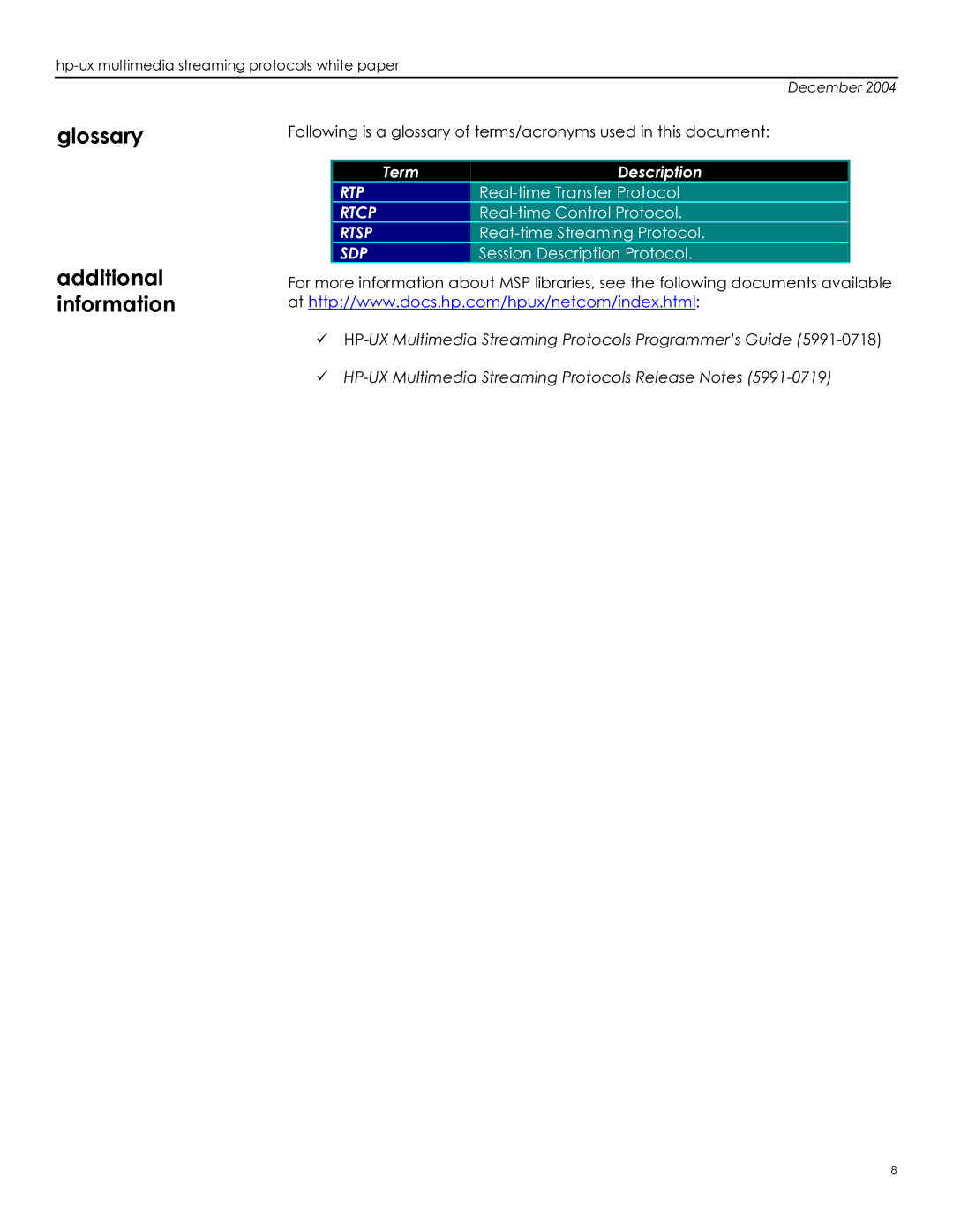 HP UX 11i Networking Links and Transports manual Glossary, Additional information 