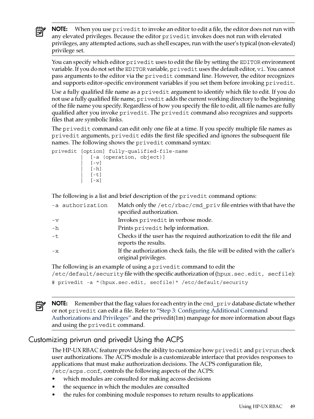 HP UX 11i Role-based Access Control (RBAC) Software manual Customizing privrun and privedit Using the Acps 