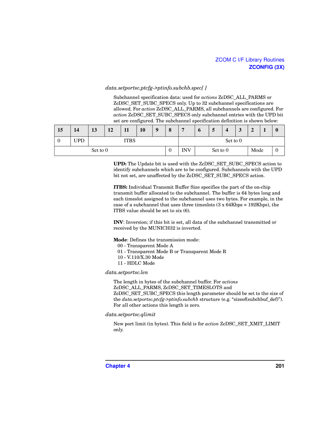 HP UX 11i v1 I/O Cards Data.setportsc.ptcfg-ptinfo.subchb.spec, Set to Mode, Data.setportsc.len, Data.setportsc.qlimit 