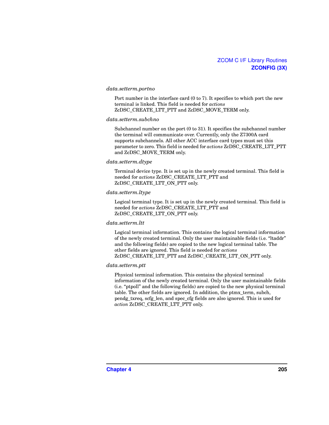 HP UX 11i v1 I/O Cards Data.setterm.portno, Data.setterm.subchno, Data.setterm.dtype, Data.setterm.ltype, Data.setterm.ltt 