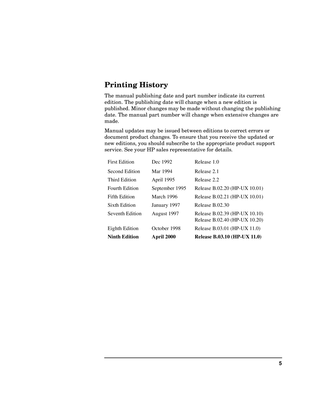 HP UX 11i v1 I/O Cards manual Printing History, Ninth Edition April Release B.03.10 HP-UX 