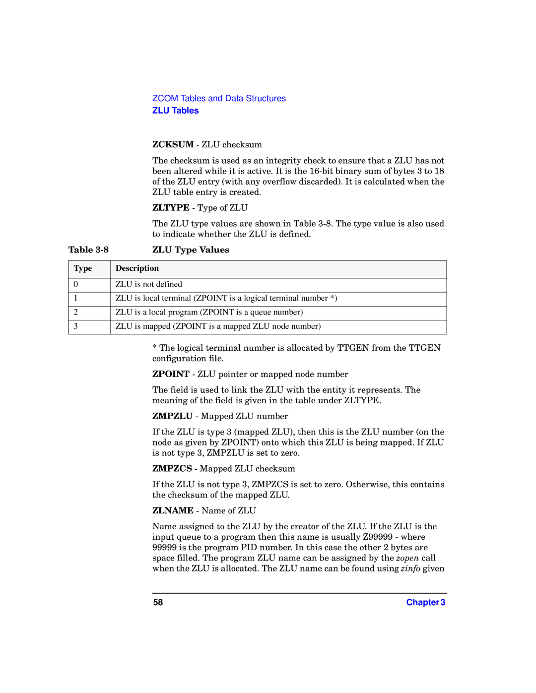 HP UX 11i v1 I/O Cards manual ZLU Type Values, Type Description 