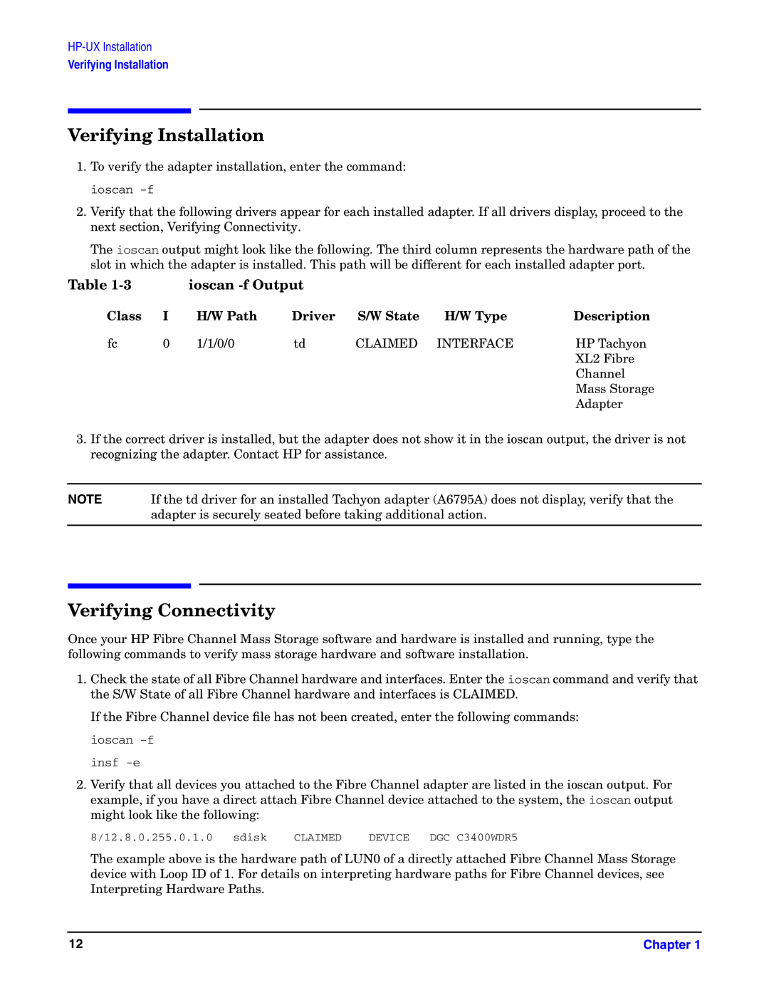 HP UX 11i v1 I/O Cards manual Verifying Installation, Verifying Connectivity 