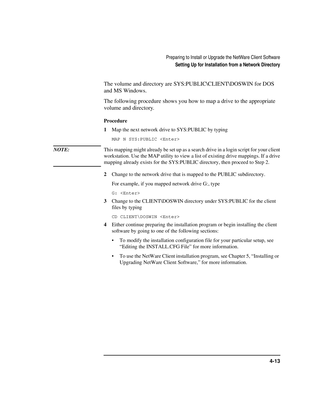 HP UX 11i v1 Networking Software manual Volume and directory are SYSPUBLIC\CLIENT\DOSWIN for DOS, MS Windows, Procedure 