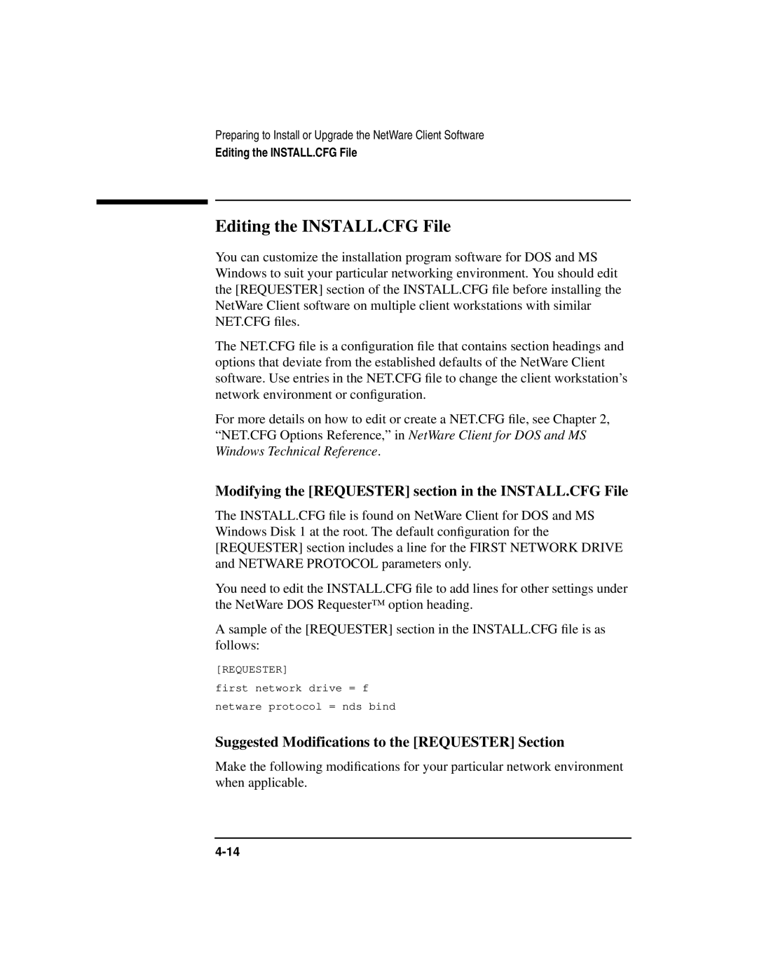 HP UX 11i v1 Networking Software Editing the INSTALL.CFG File, Modifying the Requester section in the INSTALL.CFG File 