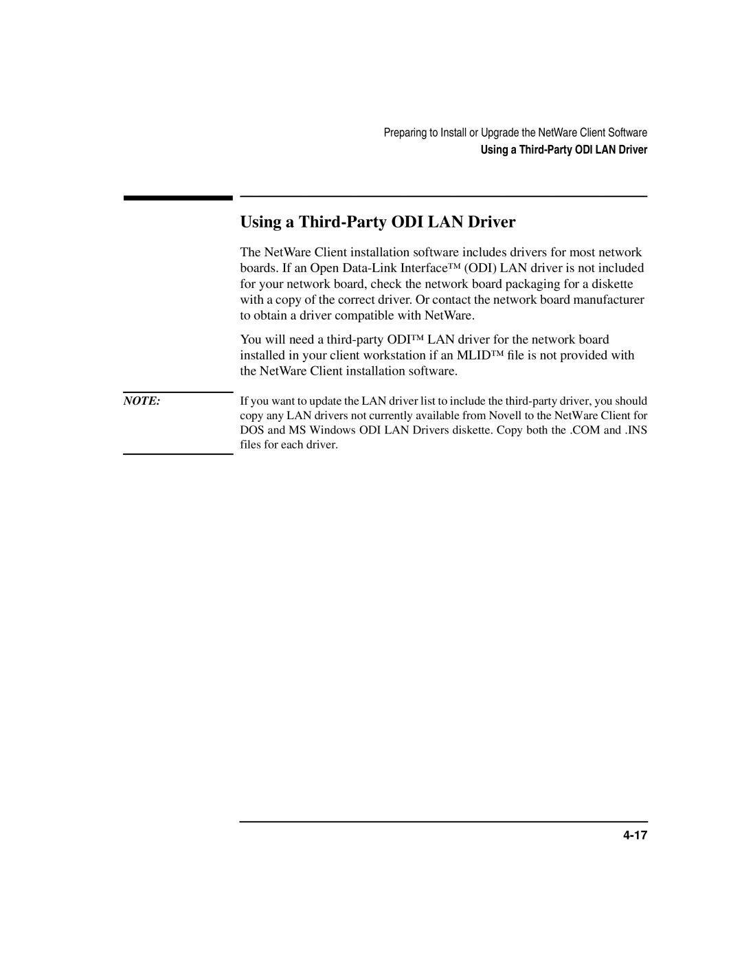 HP UX 11i v1 Networking Software manual Using a Third-Party ODI LAN Driver, To obtain a driver compatible with NetWare 