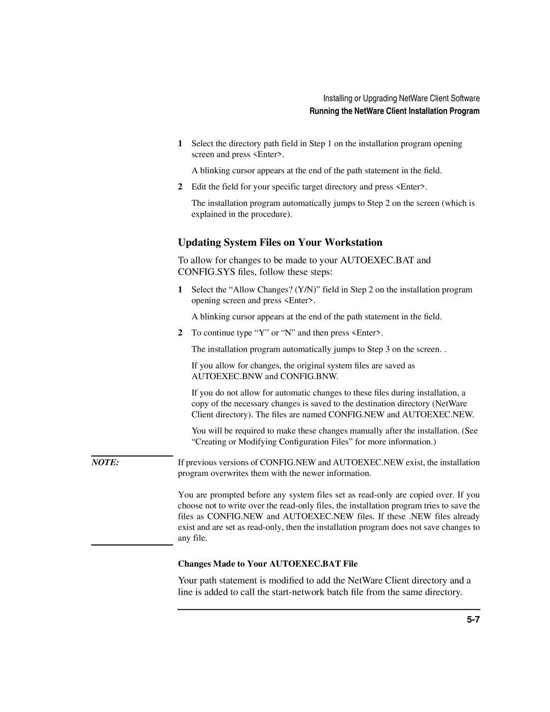 HP UX 11i v1 Networking Software manual Updating System Files on Your Workstation, Changes Made to Your AUTOEXEC.BAT File 