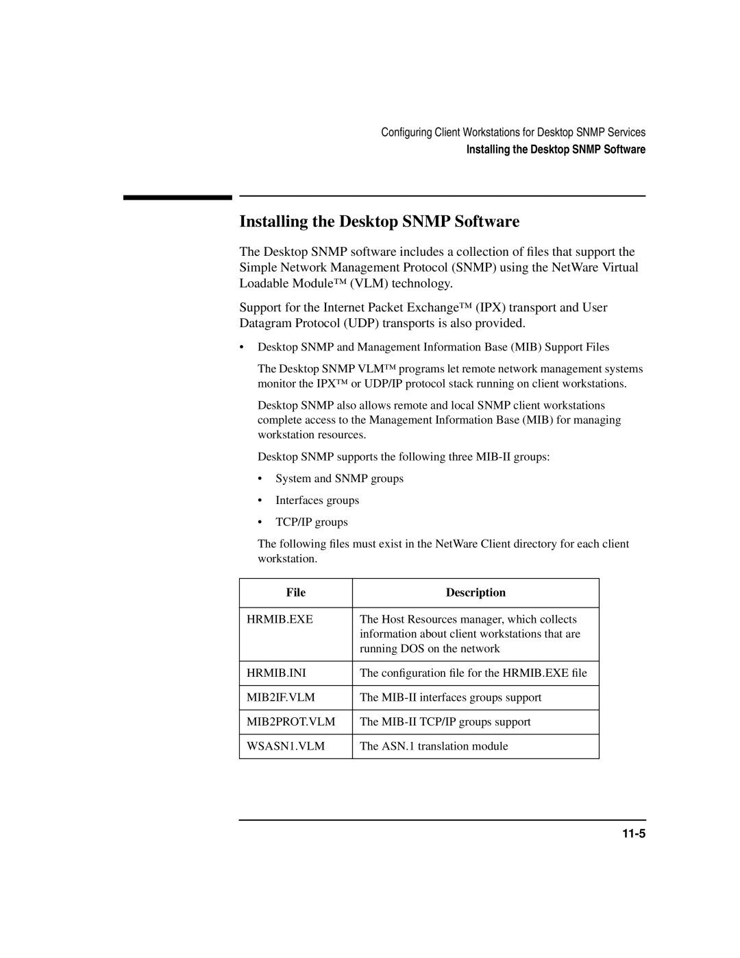 HP UX 11i v1 Networking Software manual Installing the Desktop Snmp Software, File Description 