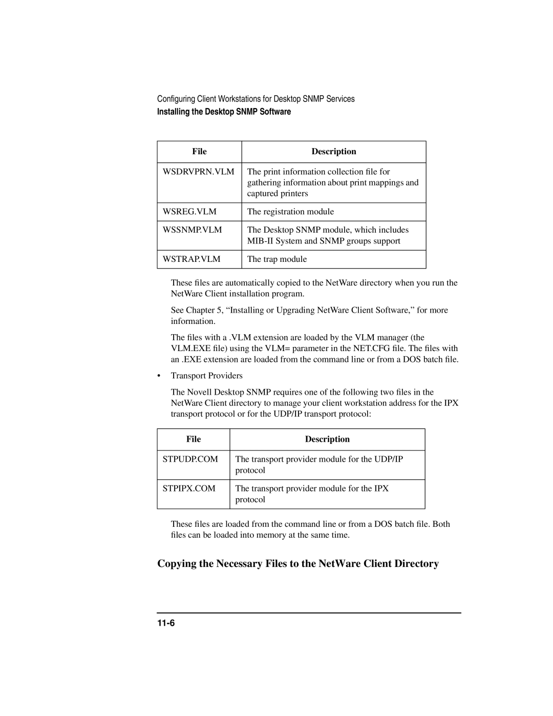 HP UX 11i v1 Networking Software manual Copying the Necessary Files to the NetWare Client Directory, Wsdrvprn.Vlm 