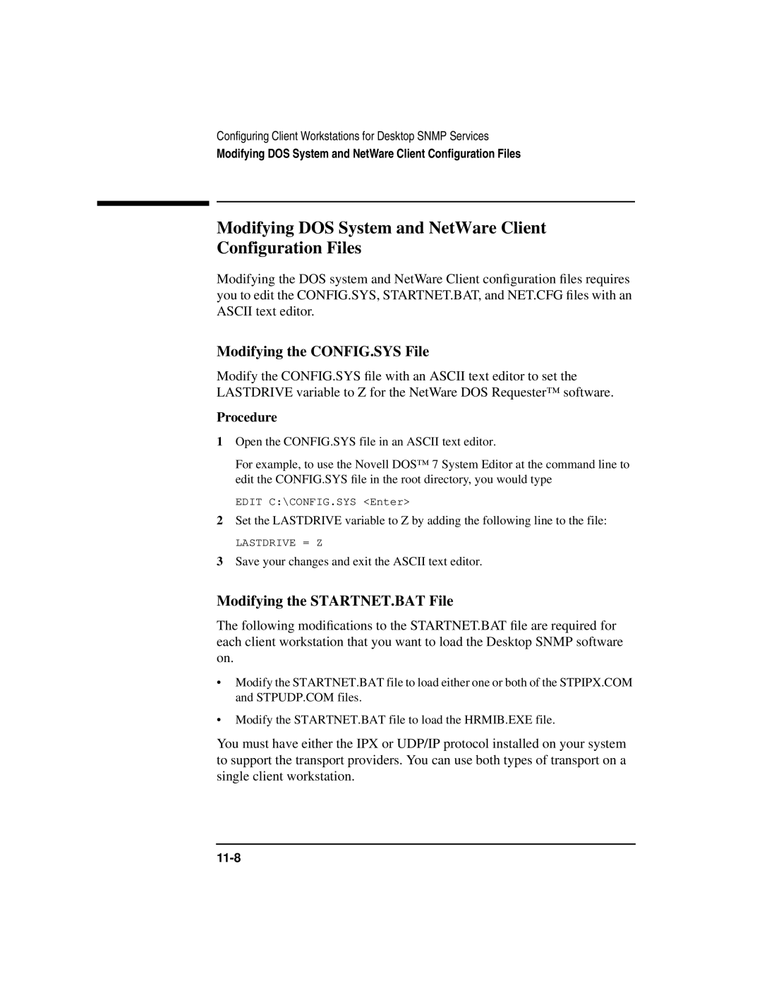 HP UX 11i v1 Networking Software manual Modifying DOS System and NetWare Client Configuration Files 