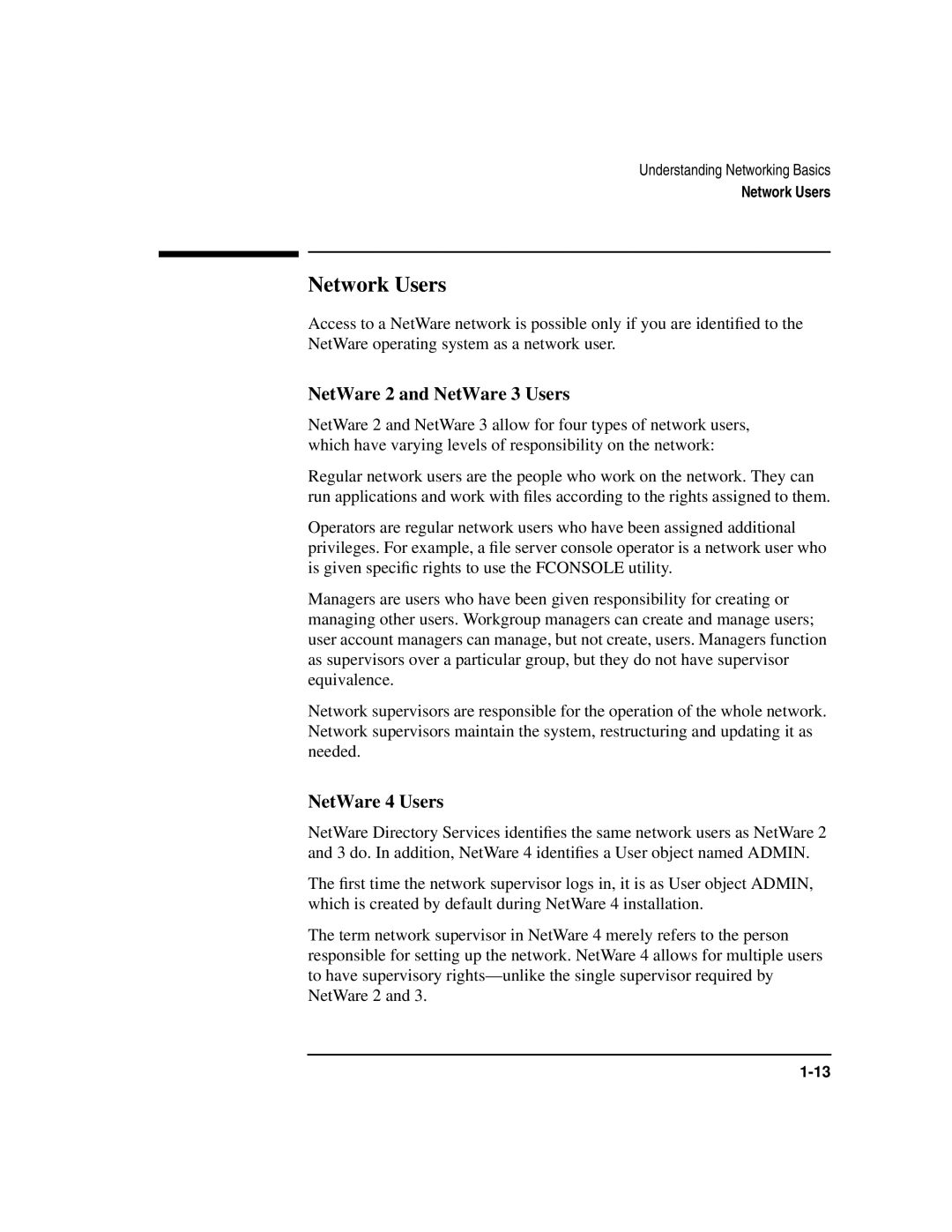 HP UX 11i v1 Networking Software manual Network Users, NetWare 2 and NetWare 3 Users, NetWare 4 Users 