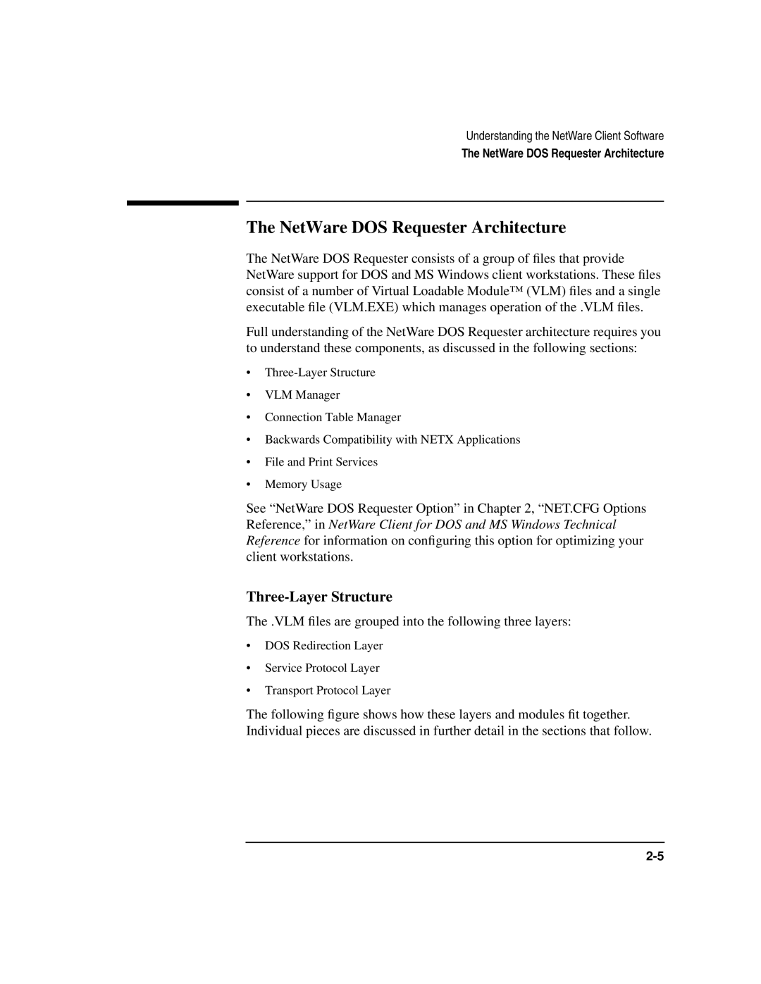 HP UX 11i v1 Networking Software manual NetWare DOS Requester Architecture, Three-Layer Structure 