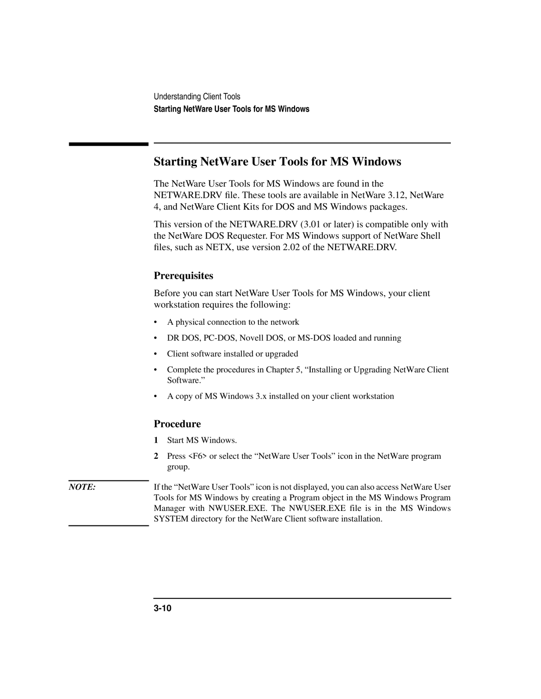 HP UX 11i v1 Networking Software manual Starting NetWare User Tools for MS Windows, Prerequisites 