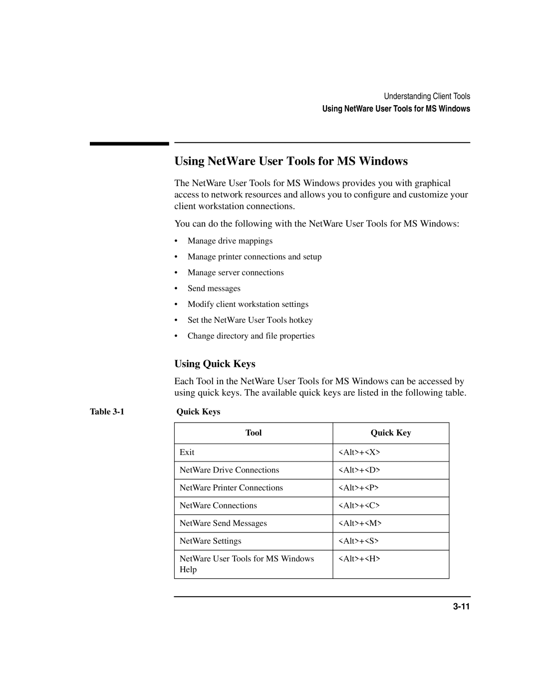 HP UX 11i v1 Networking Software manual Using NetWare User Tools for MS Windows, Using Quick Keys, Quick Keys Tool 