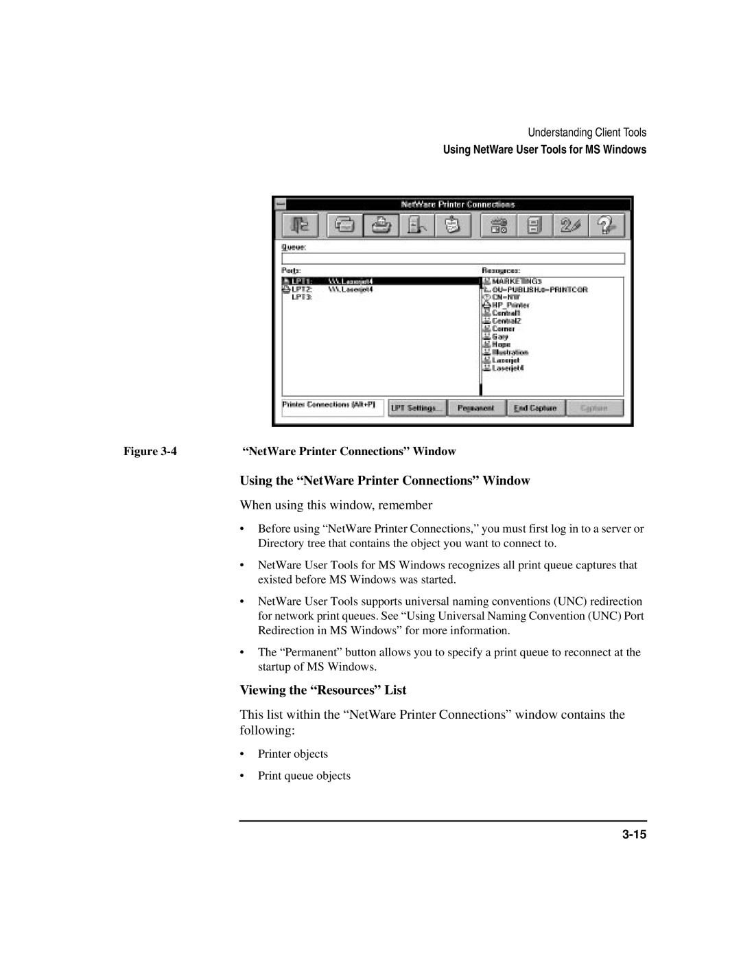 HP UX 11i v1 Networking Software manual Using the NetWare Printer Connections Window 