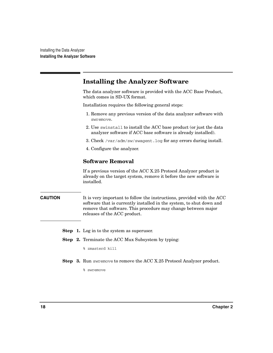 HP UX 11i v2 I/O Cards manual Installing the Analyzer Software, Software Removal 