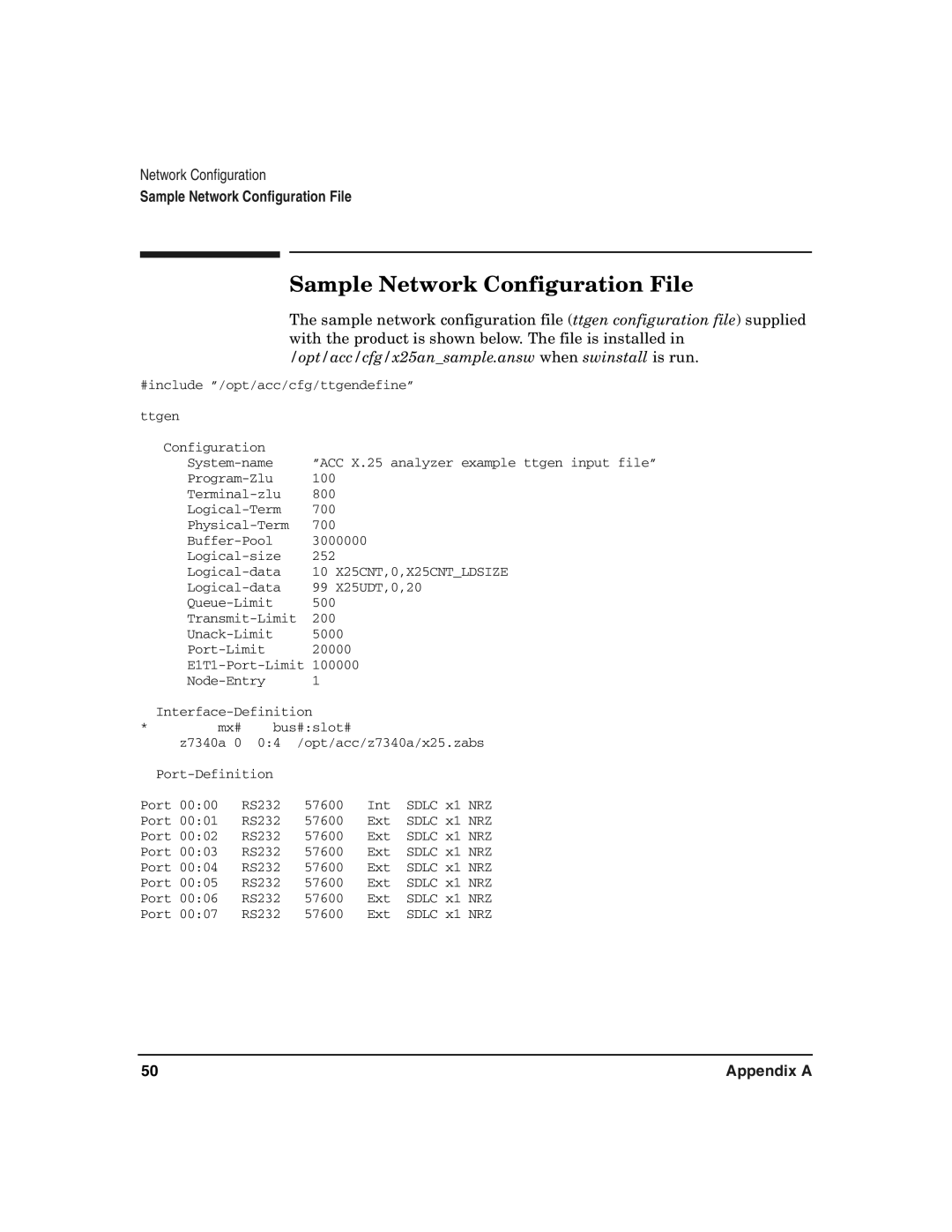 HP UX 11i v2 I/O Cards manual Sample Network Configuration File, 10 X25CNT,0,X25CNTLDSIZE 