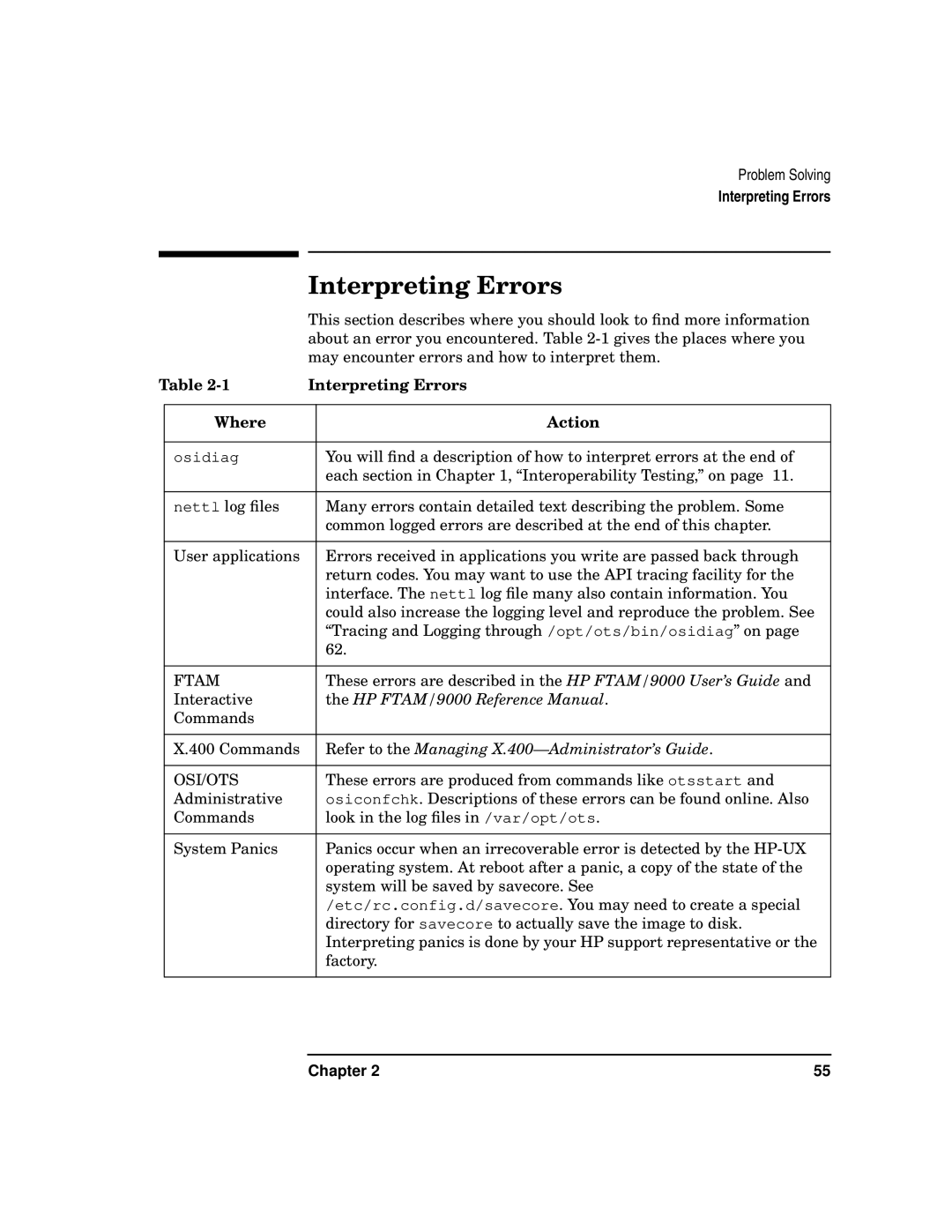 HP UX 11i v2 Networking Software manual Interpreting Errors, Where Action 