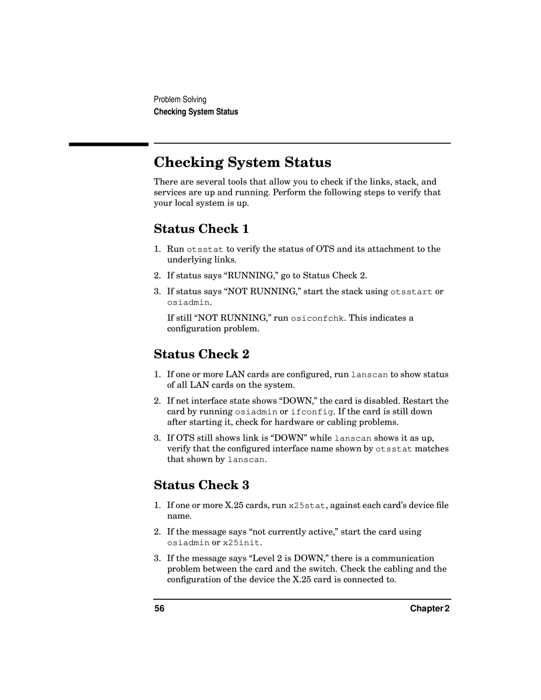 HP UX 11i v2 Networking Software manual Checking System Status, Status Check 