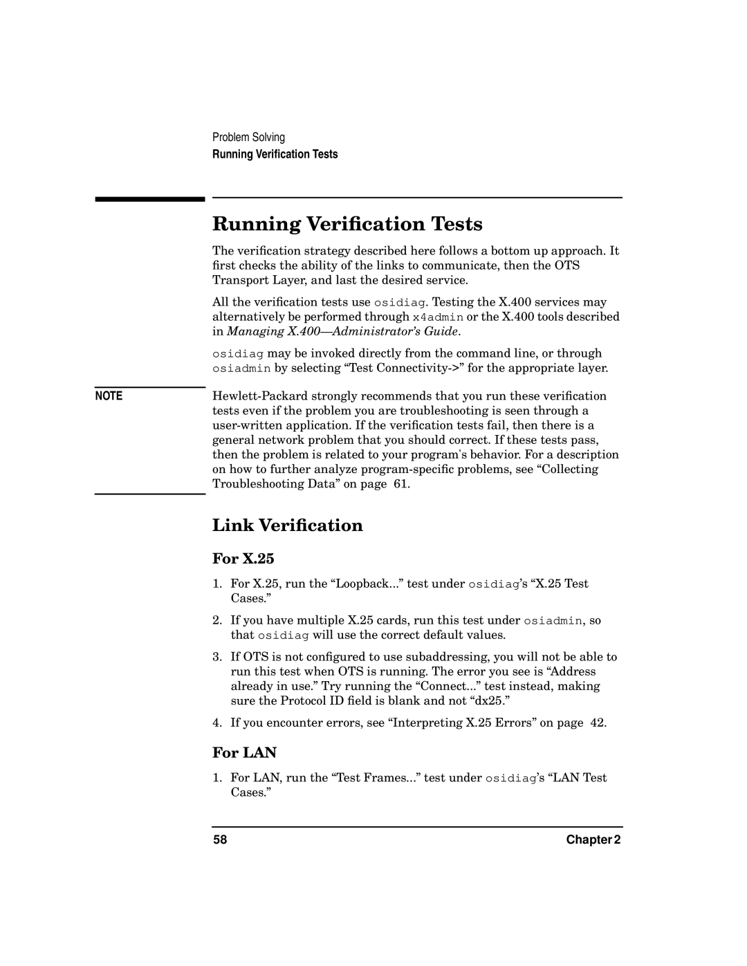 HP UX 11i v2 Networking Software manual Running Veriﬁcation Tests, Link Veriﬁcation 