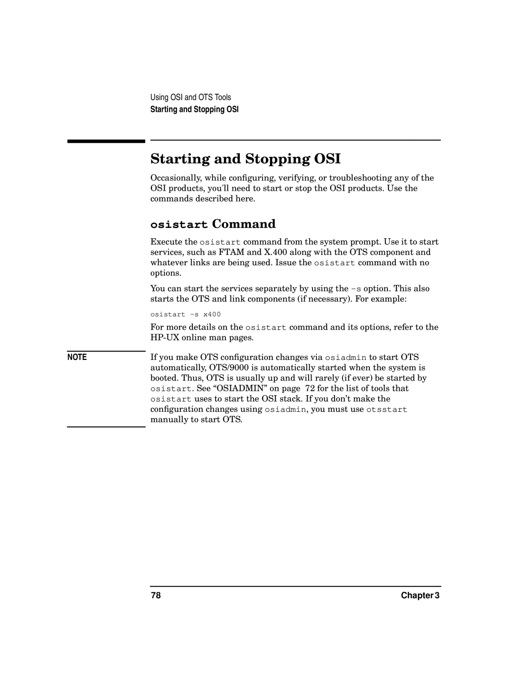 HP UX 11i v2 Networking Software manual Starting and Stopping OSI, Osistart Command 