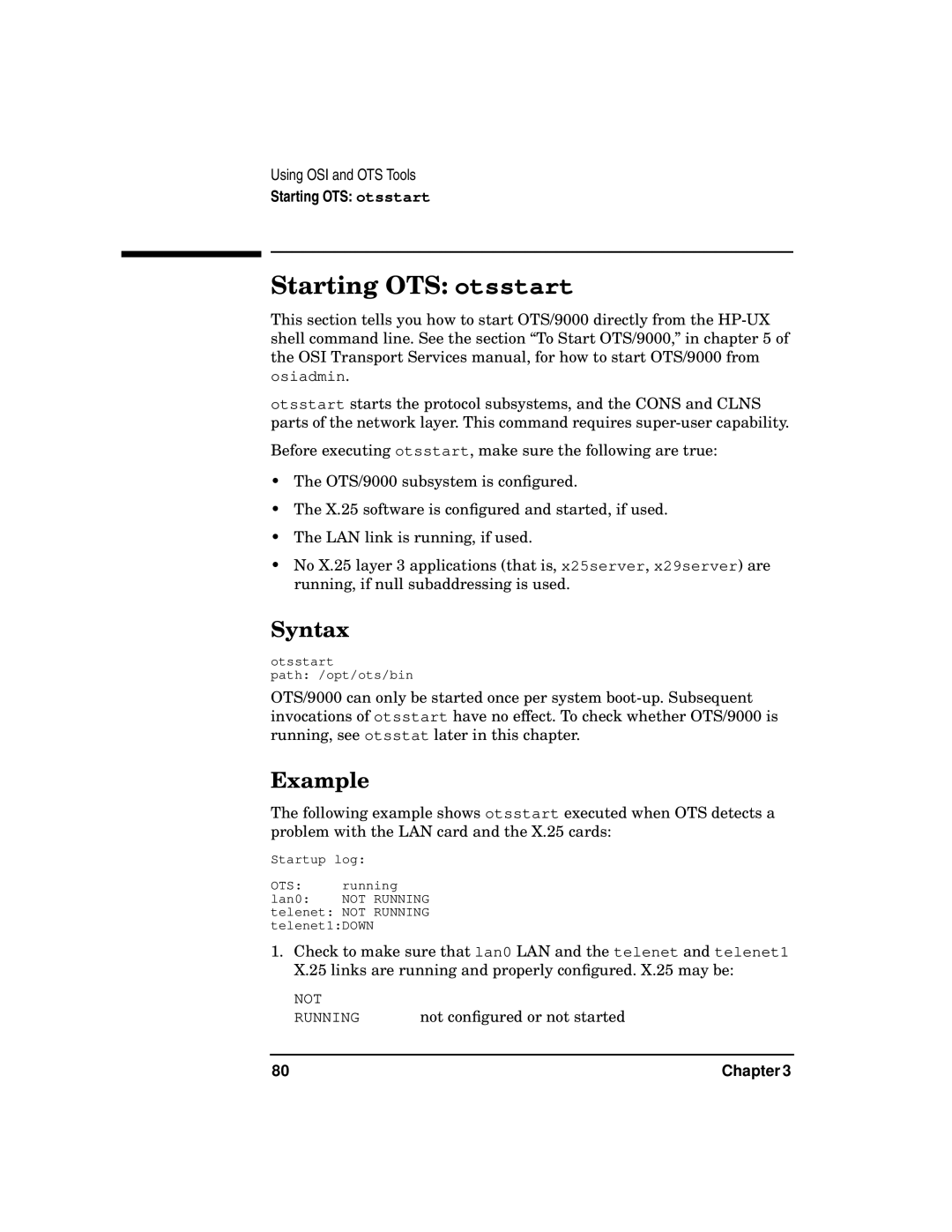 HP UX 11i v2 Networking Software manual Starting OTS otsstart, Syntax, Example 